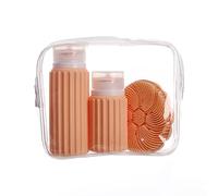 Muitomas, Set da Viaggio con 2 Flaconi e 1 Spazzola per Viso in Silicone, Contenitori da Viaggio con Tappo AntiPerdita, Con Busta Impermeabile, Colore Peach Fuzz