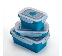 Muitomas, Set Porta Pranzo in Silicone Pieghevoli per Alimenti, 3 Dimensioni, Colore Blu Ottanio