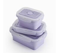 Muitomas, Set Porta Pranzo in Silicone Pieghevoli per Alimenti, 3 Dimensioni, Colore Viola