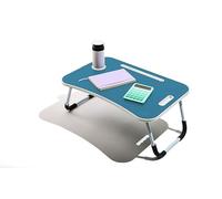Muitomas, Tavolino da Smart Working, Scrivania Pieghevole in Plastica e Metallo, Richiudibile con Portabicchieri e Supporto Tablet, per Letto e Divano, 60 x 40 x 30 cm, Colore Blu Ottanio