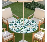 Muiuou Tovaglia Rotonda con Foro per Ombrellone e Cerniera, Stampa Piante Impermeabile Antimacchia Elastico Bordo, per Esterno Feste Copri Tavolo da Giardino (Stile 1,M(91-112cm))