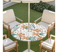 Muiuou Tovaglia Rotonda con Foro per Ombrellone e Cerniera, Stampa Piante Impermeabile Antimacchia Elastico Bordo, per Esterno Feste Copri Tavolo da Giardino (Stile 13,L(114-137cm))