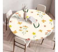 Muiuou Tovaglia Rotondo Antimacchia, Fiore Stampa Tavolo Rotondo Poliestere con Bordo Eelastico, Lavabile Copritavolo Antiscivolo Tovaglia Tonda per Picnic Cucina (Diametro 100cm,Fiore 2)
