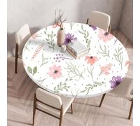 Muiuou Tovaglia Tonda con Bordo Elastico, Fiore Stampa Impermeabile Antimacchia Rotondo Copritavolo Lavabile Tovaglia Protezione Tavolo Cucina Giardino Decorazione (Diametro 140cm,Fiore 3)