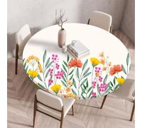 Muiuou Tovaglia Tonda con Bordo Elastico, Fiore Stampa Impermeabile Antimacchia Rotondo Copritavolo Lavabile Tovaglia Protezione Tavolo Cucina Giardino Decorazione (Diametro 130cm,Fiore 17)
