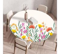 Muiuou Tovaglia Tonda con Bordo Elastico, Fiore Stampa Impermeabile Antimacchia Rotondo Copritavolo Lavabile Tovaglia Protezione Tavolo Cucina Giardino Decorazione (Diametro 80cm,Fiore 1)