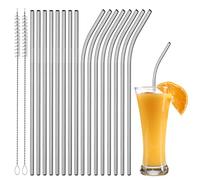 mujaxect Cannuccia in acciaio inox, 16 pezzi di 304 cannucce, riutilizzabili, 8 dritte + 8 curve + 2 spazzole per la pulizia, adatte a tutti i tipi di bevande