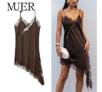 MUJER Mini abito sottoveste in pizzo Abito estivo senza schienale in raso da donna Abito da donna asimmetrico da festa Abiti da spiaggia sexy per le donne