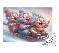 Mujeres de edad avanzada paseo en trineo Puzzle Fai Da Te 1000 Pezzi Cartone Extra Spesso Per Amanti Famiglia, Gioco Divertente, Bella Decorazione, Regalo Compleanno Per Tutte Le Età 52x38cm/1000pcs