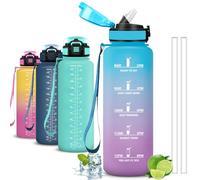 Mujigaga Borraccia 1,5 litri, Borraccia con Cannuccia, Senza Perdite, Borracce Motivazionale, Facile da Pulire, Con Chiusura di Sicurezza, Borracce per Fitness, Escursionismo, Corsa, Yoga, Nuotare