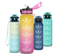 Mujigaga Borraccia 1 litro, Borracce con Cannuccia, Borraccia Palestra con Indicatore del Tempo, Facile da Pulire, A Prova di Perdite Bottiglia Motivazionale per Campeggio, Viaggio, Corsa, Palestra