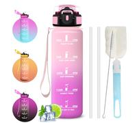 Mujigaga Borraccia 1 litro, Borraccia Bambino con Cannuccia, Boracce con Orari, Spazzole a Bottiglia e Cannuccia, Facile da Pulire, A Prova di Perdite Borracce per Scuola, Trekking, Viaggio, Palestra