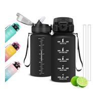 Mujigaga Borraccia Mezzo litro 500 ml, Borraccia con Cannuccia, e Orari per Bere, Borracce Motivazionale, Borracce a Prova Di Perdite per Bambini, Sportiva, Yoga