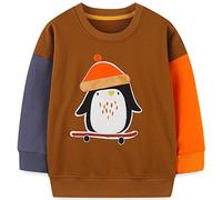 MUJOQE Felpa in cotone per bambini, calda a maniche lunghe, da 1 a 7 anni, Pinguino Marrone, 122 cm