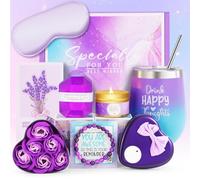 MUJUZE Set Regalo da donna - Drink Happy Thoughts, pensiero perfetto per amica, sorella o compleanno femminile,Presente perfetto per le donne