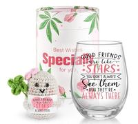 MUJUZE Set regalo dell'amicizia per donne, regalo speciale per un'amica, bicchieri da vino personalizzati e patata fortunata, regalo di compleanno per la migliore amica (i buoni amici sono come le
