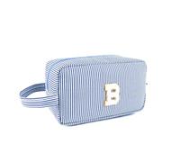 Muka Borsa cosmetica a righe con monogramma, Pochette con iniziali per donne e ragazze, Organizer da viaggio per articoli da toeletta