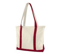 Muka Canvas Boat Tote Bag, Color Accent Shoulder Casual Zippered Bag - Natural / Red