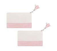 Muka Confezione da 2 trousse per cosmetici con cerniera con nappa, borsa per il trucco in lino bicolore con fondo in pelle, rosa, Taglia unica