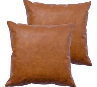 MUKA Pack of 2 Faux Leather Throw Pillow Covers, Waterproof Cognac Brown Leather Cushion Case for Sofa Backrest Throw Pillow-Brown- 18"x18"