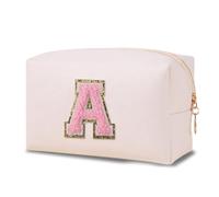 Muka Piccola lettera trucco borsa da viaggio, piccola borsa cosmetica in pelle PU, indirizzo ciniglia lettera sacchetto cosmetico, bianco, s