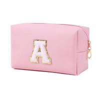 Muka Piccola lettera trucco borsa da viaggio, piccola borsa cosmetica in pelle PU, indirizzo ciniglia lettera sacchetto cosmetico, Colore: rosa., H