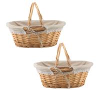 MUKCHAP 2 cestini da picnic ovali in vimini, 32 x 23 x 12 cm, in vimini intrecciato, con rivestimento con manico pieghevole, per picnic