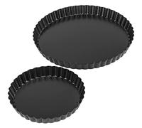 MUKCHAP 2 confezioni di 2 misure di latta antiaderente per crostata 15 25 cm di latte, teglia antiaderente con base rimovibile, piatto scanalato per quiche di casa, feste, nero