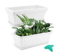 MUKCHAP 4 fioriere rettangolari in plastica bianca da 43 cm, con vassoi ed etichette per piante, bianco fioriera da balcone plastica rettangolari per davanzali per verdure