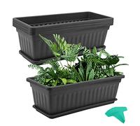 MUKCHAP 4 fioriere rettangolari in plastica nera da 43 cm, con vassoi ed etichette per piante, nero fioriera da balcone plastica rettangolari per davanzali per verdure