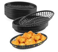 MUKCHAP 40 cestini ovali in plastica nera per fast food, 23 x 14,5 x 4 cm, cestini ovali in plastica per fast food, cestini in plastica per alimenti, per patatine, panini, hamburger