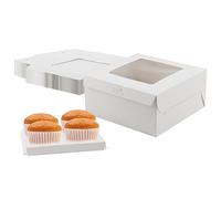 MUKCHAP Confezione da 40 scatole per cupcake con 4 fori, colore bianco, 15,2 cm, porta cupcake con finestre, per compleanni e matrimoni