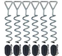 MUKCHAP Set di 6 ancoraggi per trampolino da 31 cm con testa triangolare, ancoraggio a terra per trampolino, kit di ancoraggio galvanizzato a spirale per trampolino con picchetti e cinghie per