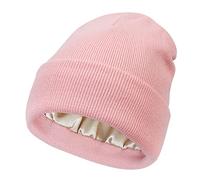 Mukeyo Berretto invernale da donna, foderato in raso, caldo, con risvolto, fodera in seta, morbido, Rosa, Taglia unica