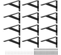 MUKLEI 12 staffe per mensole resistenti, staffe di supporto per tavolo galleggianti da parete, staffe nere a 90 gradi con viti, staffe triangolari per scaffali, 15 cm