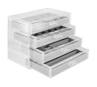 MUKLEI Portagioie in acrilico trasparente, organizer per gioielli in acrilico, scatola portaoggetti per orecchini in acrilico trasparente con 4 cassetti, cassetti per gioielli, collane, anelli,