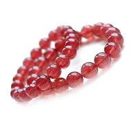 Muko Gemstone Braccialetto da donna con perle rotonde di quarzo rosso fragola, 7 mm, AAAAA, 7mm, Metallo, Pietra preziosa naturale del quarzo della fragola