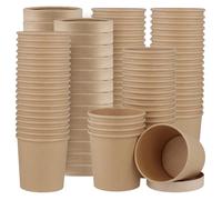 MUKSEUT 80 bicchieri usa e getta da 350 ml, in carta kraft con coperchio, contenitori da asporto marroni per gelato, dessert e zuppe calde