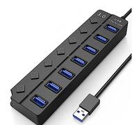 Mukudlt 1 Pezzo Switch Hub3.0 Splitter Hub Port Expander Plastica Nera 7 Prot 3.0+2.0 Hub