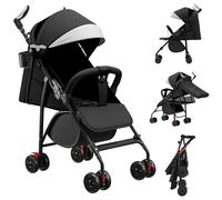 MUL-BOUTIQUE Passeggino Canne,Passeggino a canna compatto 0-36 kg,Passeggino da viaggio con cotone e zanzariera,Carrello di acquisto con funzione estensibile (1G-nero, doppia presa)