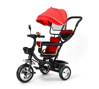 MUL-BOUTIQUE Triciclo per bambino, bicicletta evolutiva Bebe sicura e confortevole, bicicletta da equilibrio, con campanello e specchi, con baldacchino (rosso), 106*75*46cm