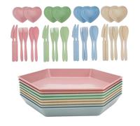 Mulaibdin 8 Pezzi Piatti Rigida Lavabili, Posate & Ciotoline per Aperitivo, Piatti Campeggio 6.6 Inch, Infrangibile Plastica per Pizza, Pasta, Torta, Insalata