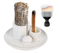 Mulaibdin Porta incenso 4 in 1 Palo Santo, ciotola di incenso per salvia e incenso, in ceramica con pennello per la polvere, Incense Holder per meditazione, yoga, ufficio, camera