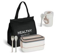 Mulaibdin Porta Pranzo da Ufficio, Lunch Box Kit con Posate, Schiscetta Pranzo per Microonde, Porta Pranzo Bambini con Borsa Termico, Adulti Bento Box Giappones per Insalate,Frutta(1400ml)