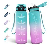 Mulbijeo Borraccia 1 Litro, Libre de BPA & A Prova di Perdita, Borraccia con Cannuccia, Reutilizables, Cantimplora Motivazionale, Cantimplora Palestra per Scuola, Verde chiaro - Rosa chiaro