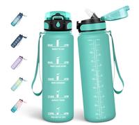 Mulbijeo Borraccia 1 Litro, Libre de BPA & A Prova di Perdita, Borraccia con Cannuccia, Reutilizables, Cantimplora Motivazionale, Cantimplora Palestra per Scuola, Blu-verde