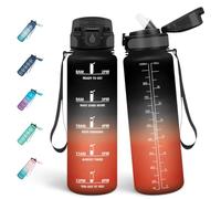 Mulbijeo Borraccia 1 Litro, Libre de BPA & A Prova di Perdita, Borraccia con Cannuccia, Reutilizables, Cantimplora Motivazionale, Cantimplora Palestra per Scuola, Nero-Rosso