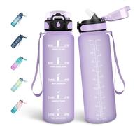 Mulbijeo Borraccia 500ML, Libre de BPA & A Prova di Perdita, Borraccia con Cannuccia, Reutilizables, Cantimplora Motivazionale, Cantimplora Palestra per Scuola, Viola chiaro