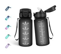 Mulbijeo Borraccia 500ML, Libre de BPA & A Prova di Perdita, Borraccia con Cannuccia, Reutilizables, Cantimplora Motivazionale, Cantimplora Palestra per Scuola, Nero