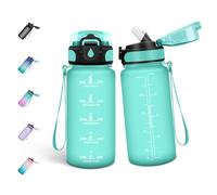 Mulbijeo Borraccia 500ML, Libre de BPA & A Prova di Perdita, Borraccia con Cannuccia, Reutilizables, Cantimplora Motivazionale, Cantimplora Palestra per Scuola, Blu-verde